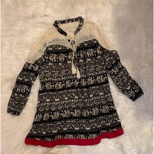 NWOT Women’s ENTRO Dress/Tunic Elephant print. Large. Cream, black and …